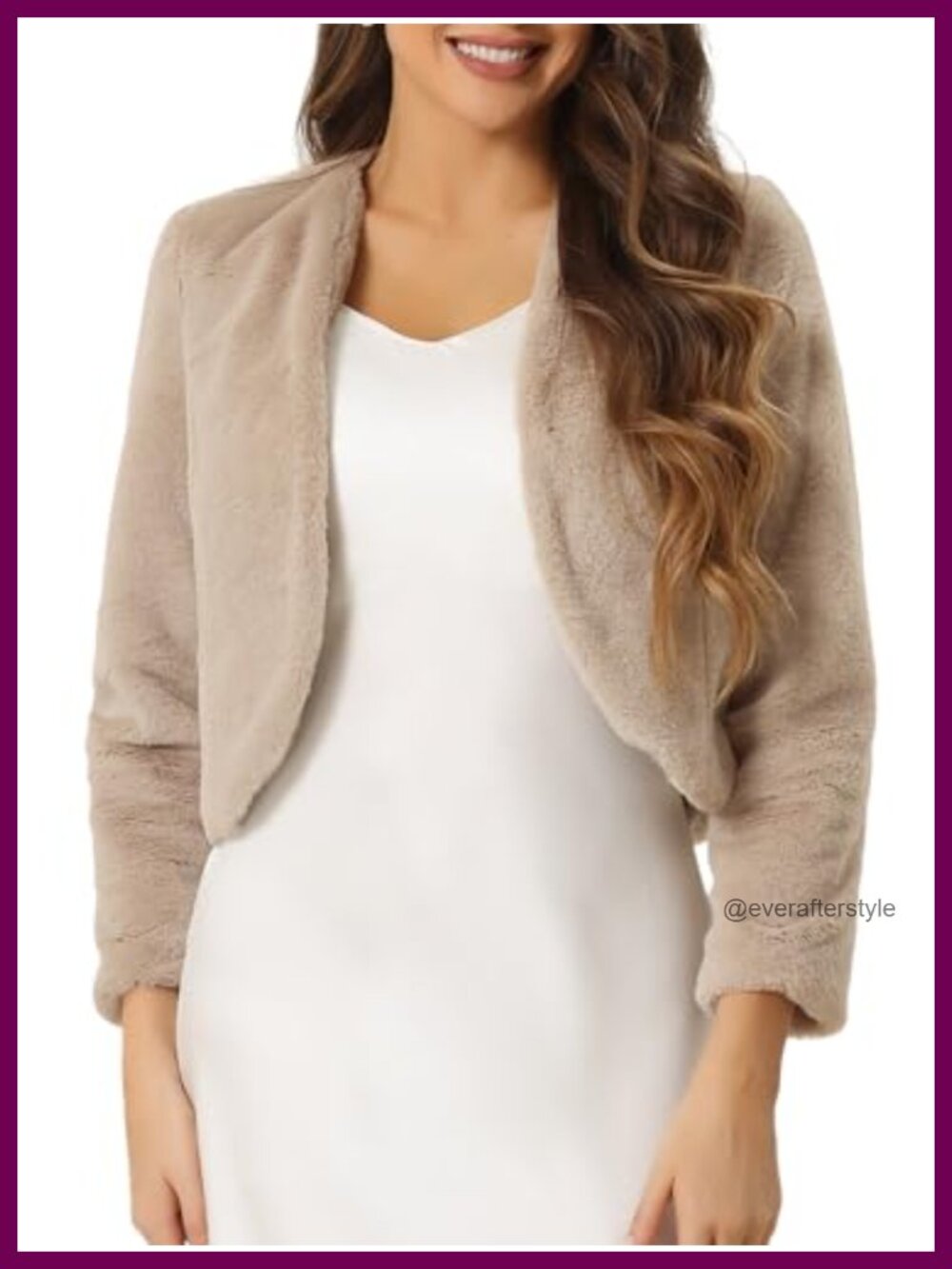 Womens Cropped Jacket Faux Fur Long Sleeve Wedding Bolero Coat Shrug